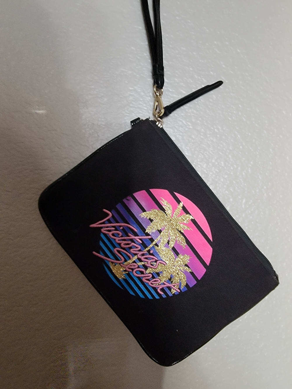 Black Wristlet Clutch with Pink & Blue Sunset Graphic